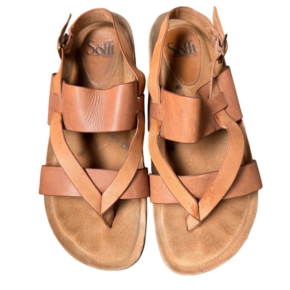 Sofft Leather Strappy Platform Sandals Tan 8.5 M Cork Wedge Comfort Neutral